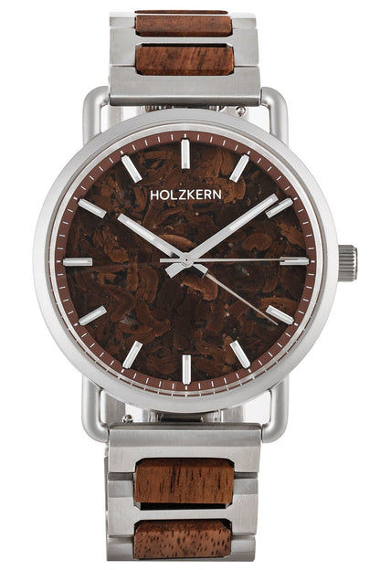 Holzkern Espressino Unisex-Armbanduhr Braun • Echtes Walnussholz • Kaffeebohnen-Zifferblatt