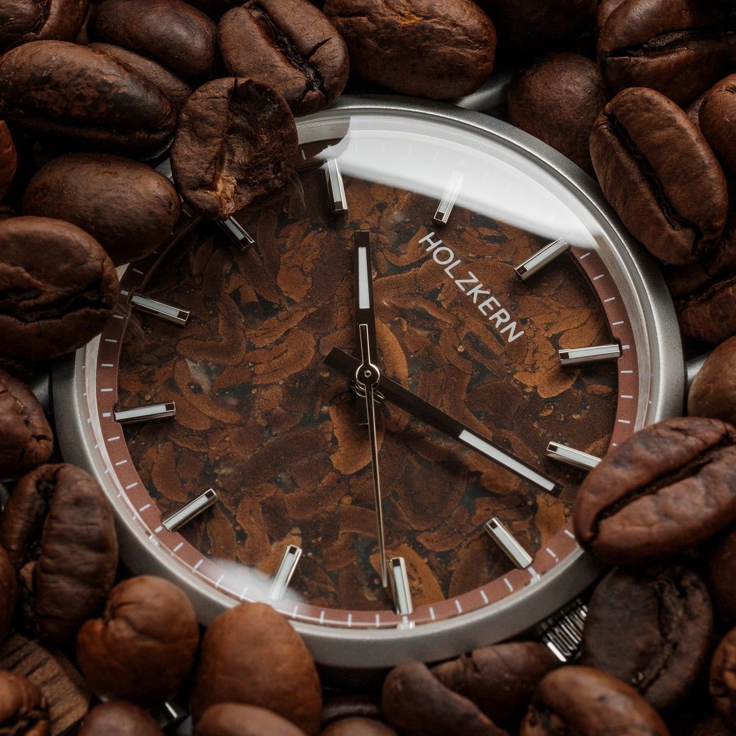 Holzkern Espressino Unisex-Armbanduhr Braun • Echtes Walnussholz • Kaffeebohnen-Zifferblatt, Bild 2