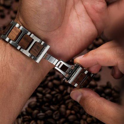 Holzkern Espressino Unisex-Armbanduhr Braun • Echtes Walnussholz • Kaffeebohnen-Zifferblatt, Bild 5