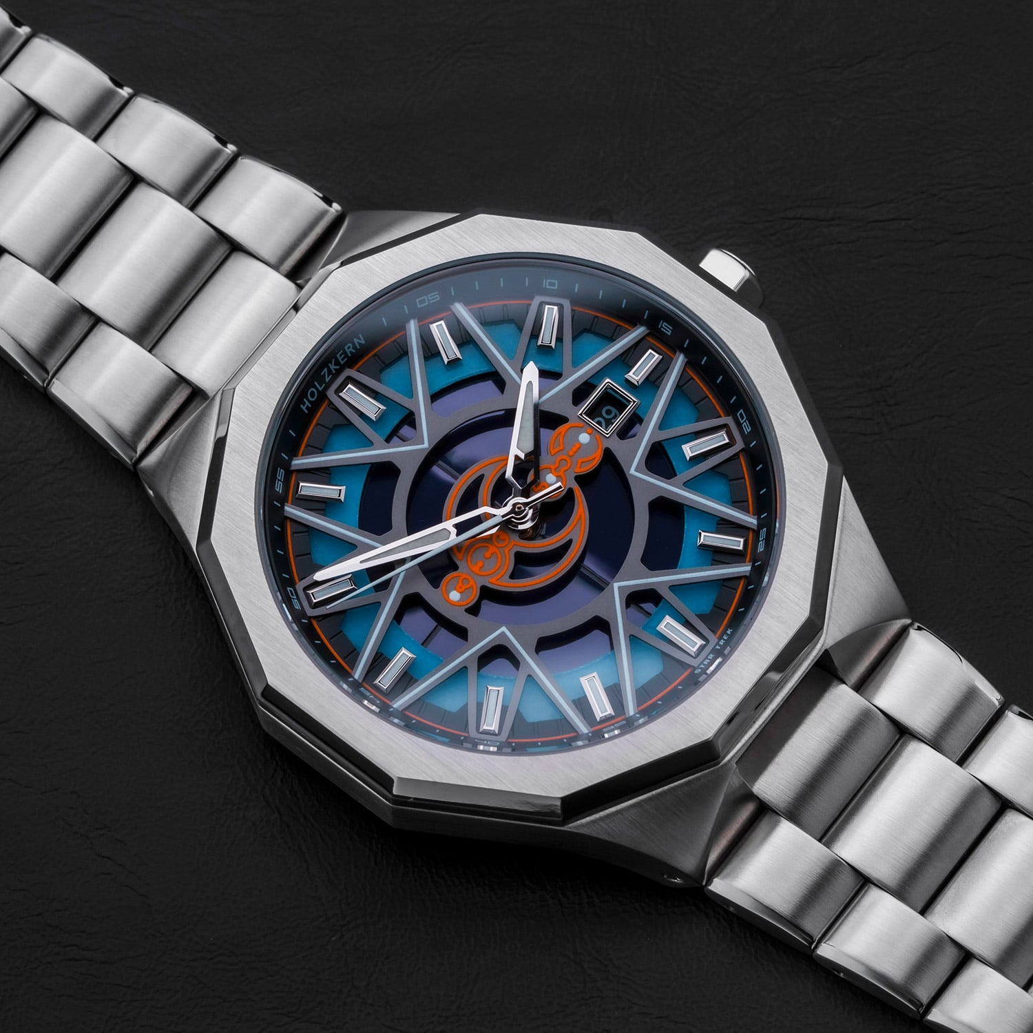 Holzkern Star Trek™ Andorian Armbanduhr Marmor/Blau • Solaruhrwerk • Echter Marmor-Zifferblatt, Bild 2