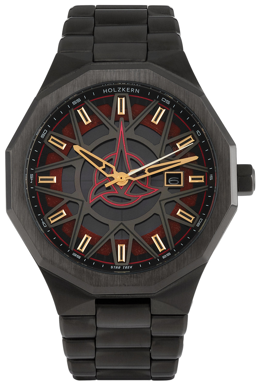 Holzkern Star Trek Klingon Herrenuhr Jaspis/Rot • Solarwerk • Mineralglas