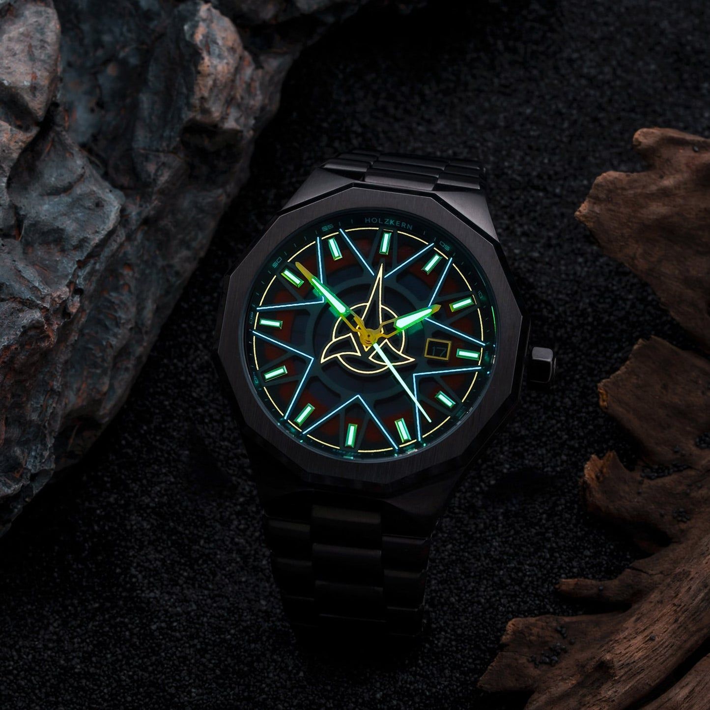 Holzkern Star Trek Klingon Herrenuhr Jaspis/Rot • Solarwerk • Mineralglas, Bild 4