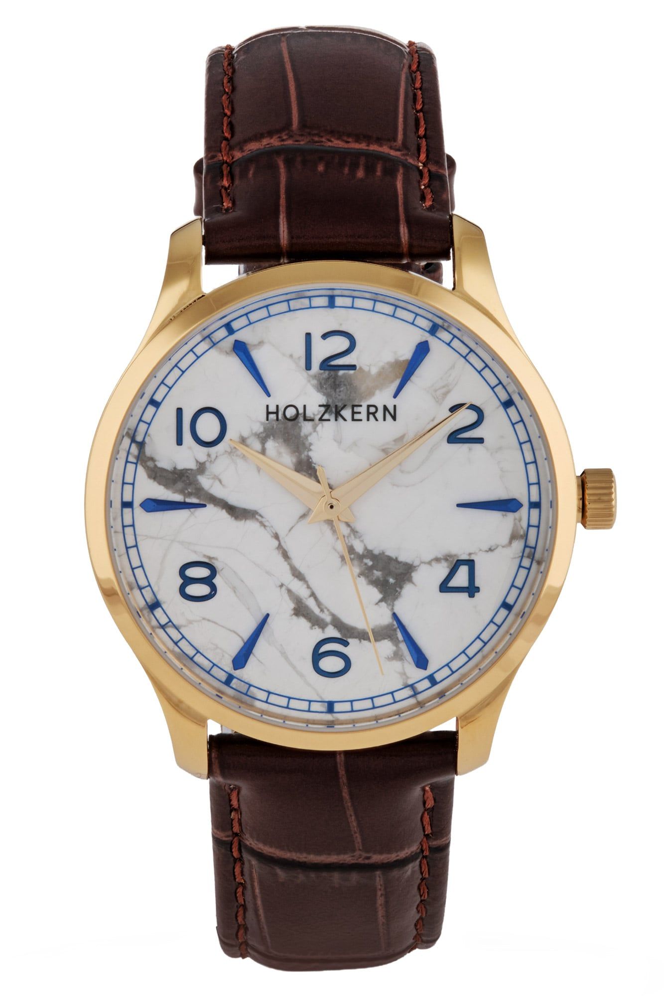 Holzkern Primetime Herrenuhr Goldfarben • Echter Howlith • Schlankes Edelstahlgehäuse