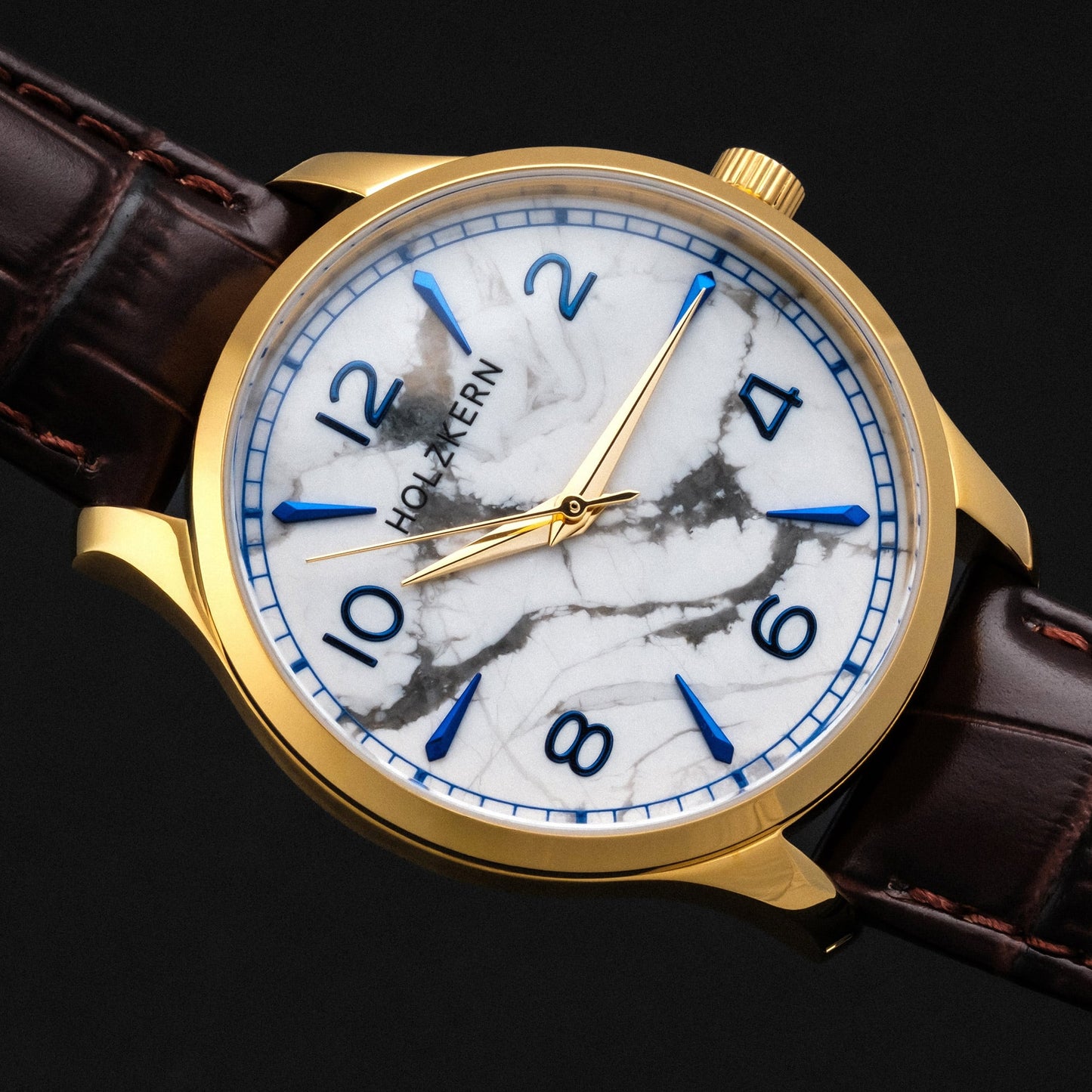 Holzkern Primetime Herrenuhr Goldfarben • Echter Howlith • Schlankes Edelstahlgehäuse, Bild 2