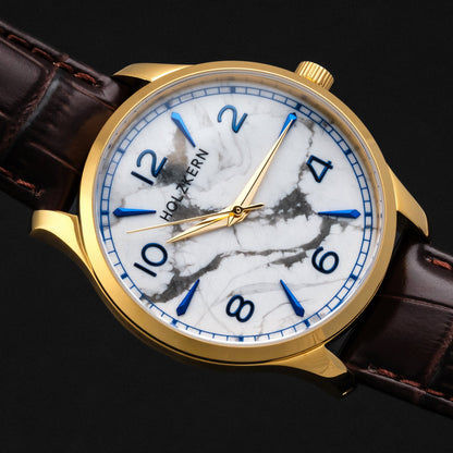 Holzkern Primetime Herrenuhr Goldfarben • Echter Howlith • Schlankes Edelstahlgehäuse, Bild 2