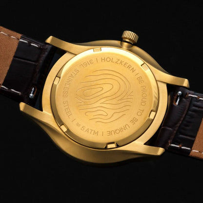 Holzkern Primetime Herrenuhr Goldfarben • Echter Howlith • Schlankes Edelstahlgehäuse, Bild 4
