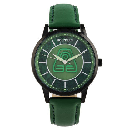 Holzkern Avatar™ Earth Kingdom Unisex-Armbanduhr Achat/Grün • Echter Moos-Achat • Miyota Quarzwerk