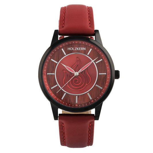 Holzkern Fire Nation Armbanduhr Padouk/Rot • Miyota Quarzwerk • Avatar Four Nations Collection