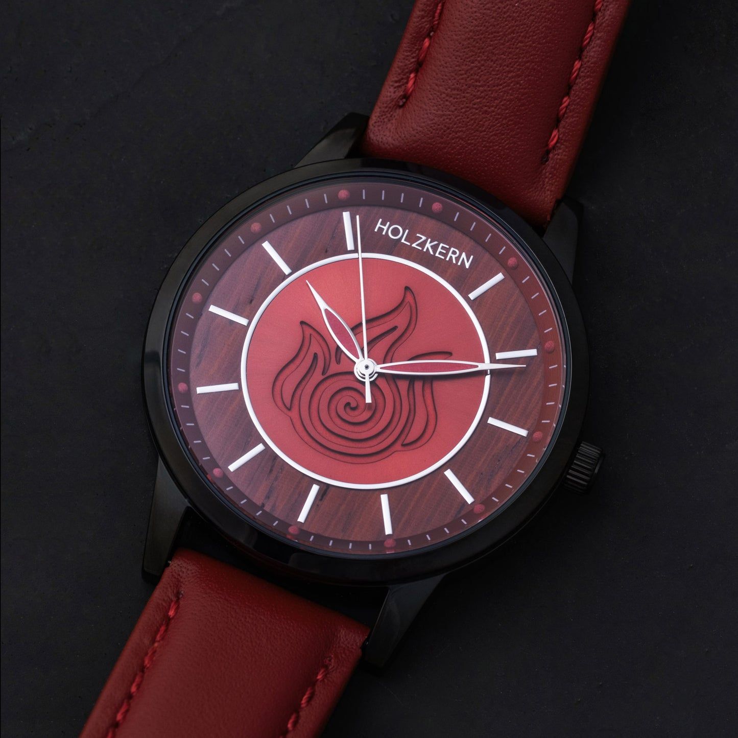 Holzkern Fire Nation Armbanduhr Padouk/Rot • Miyota Quarzwerk • Avatar Four Nations Collection, Bild 2