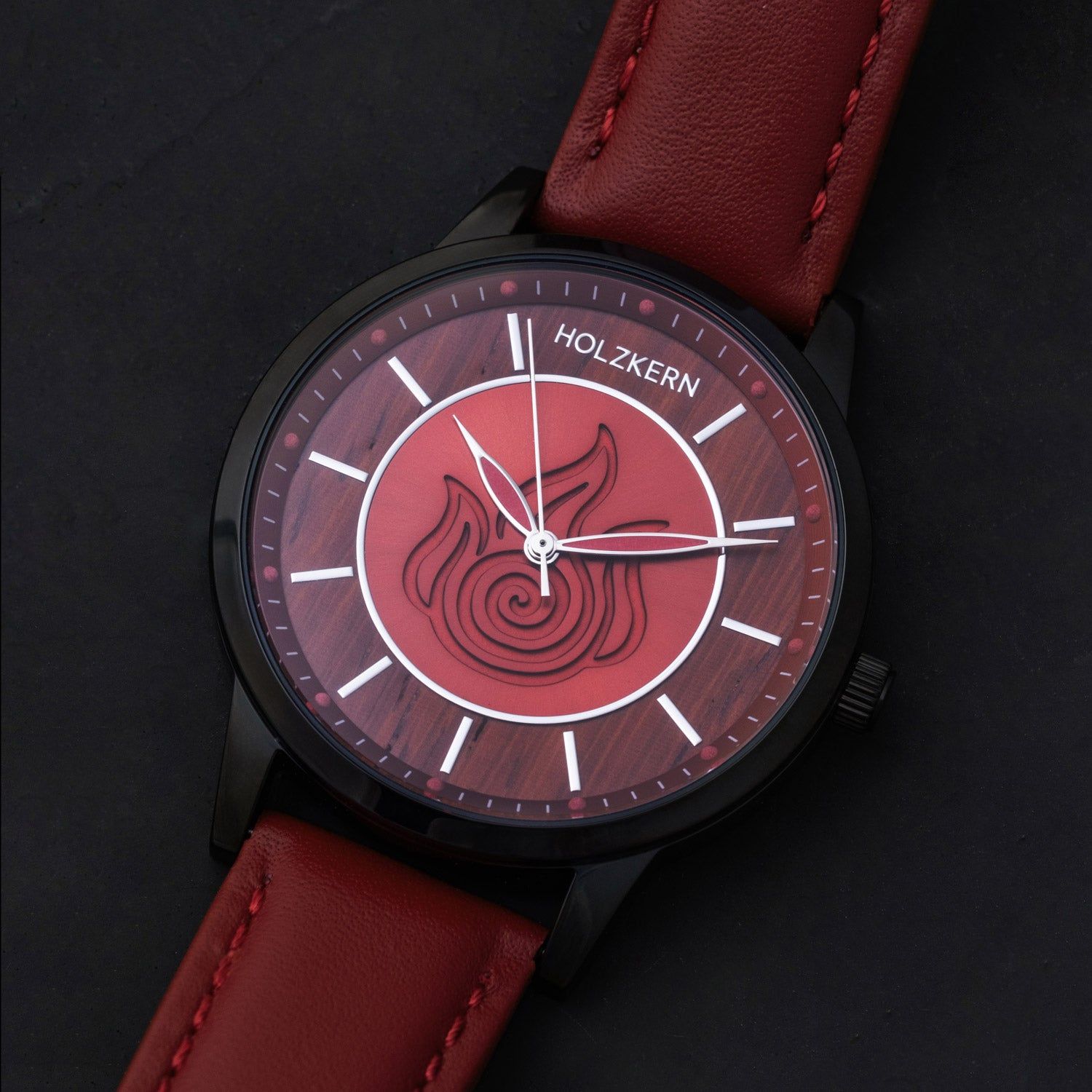 Holzkern Fire Nation Armbanduhr Padouk/Rot • Miyota Quarzwerk • Avatar Four Nations Collection, Bild 2