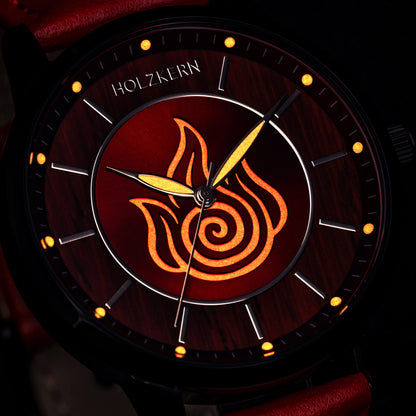 Holzkern Fire Nation Armbanduhr Padouk/Rot • Miyota Quarzwerk • Avatar Four Nations Collection, Bild 4