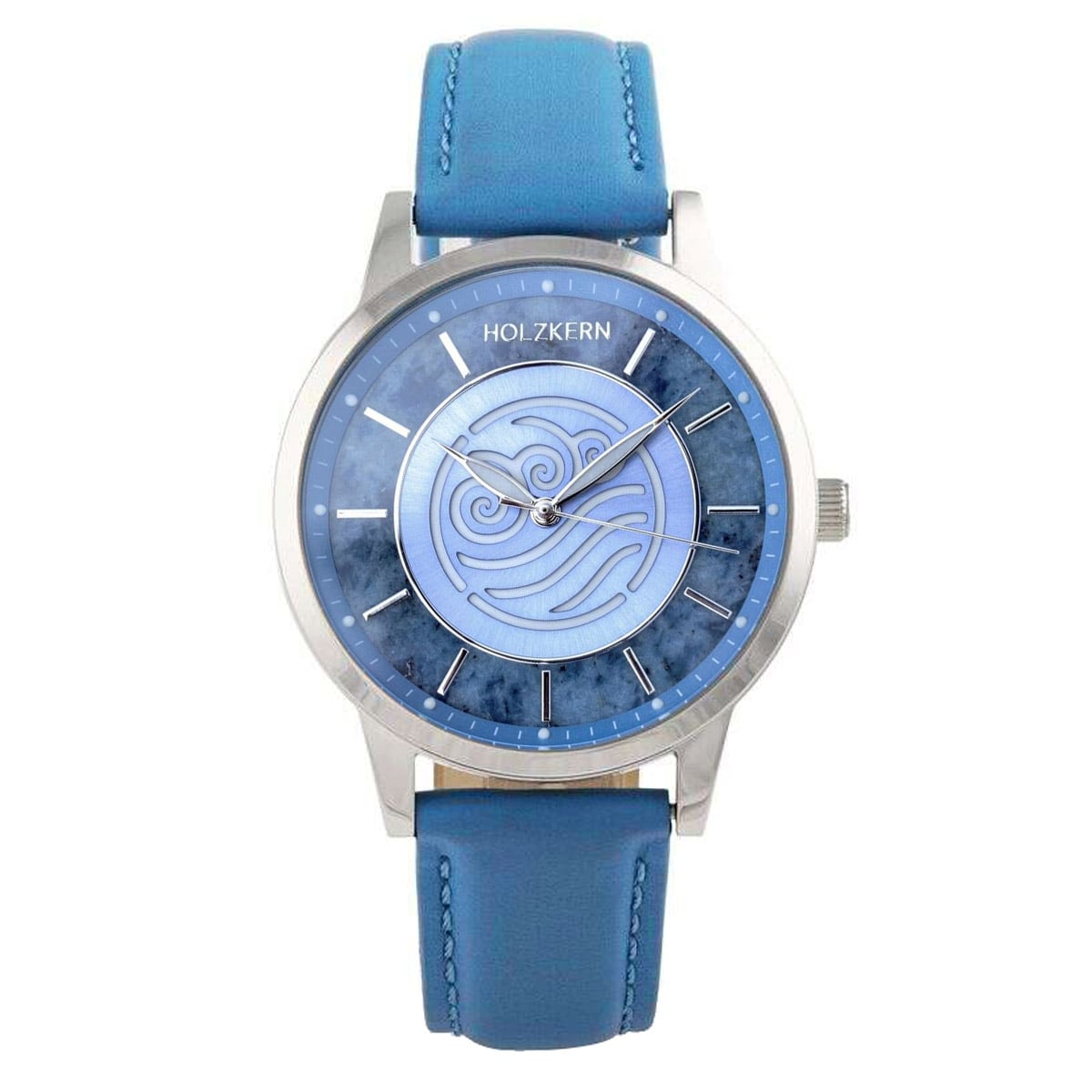 Holzkern Avatar Water Tribe Unisex Armbanduhr Marmor/Blau • Miyota Quarzwerk • Echter Blaumarmor-Zifferblatt