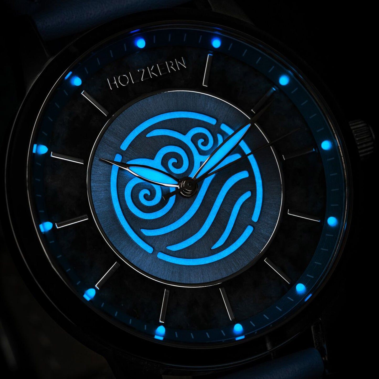 Holzkern Avatar Water Tribe Unisex Armbanduhr Marmor/Blau • Miyota Quarzwerk • Echter Blaumarmor-Zifferblatt, Bild 3