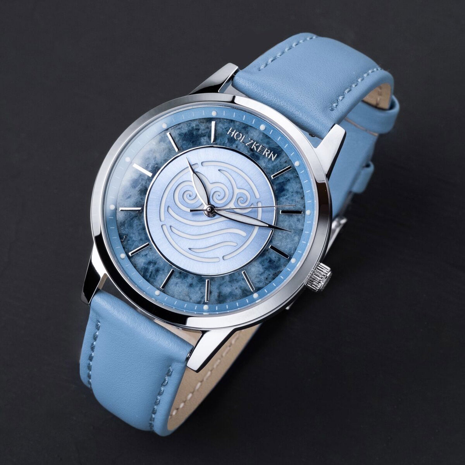 Holzkern Avatar Water Tribe Unisex Armbanduhr Marmor/Blau • Miyota Quarzwerk • Echter Blaumarmor-Zifferblatt, Bild 5