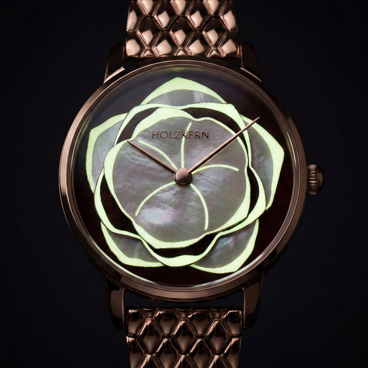 Holzkern Rosetta Damen Armbanduhr Roségold • Miyota-GL24 Quarzwerk • Echtes Perlmutt & Jaspis, Bild 3