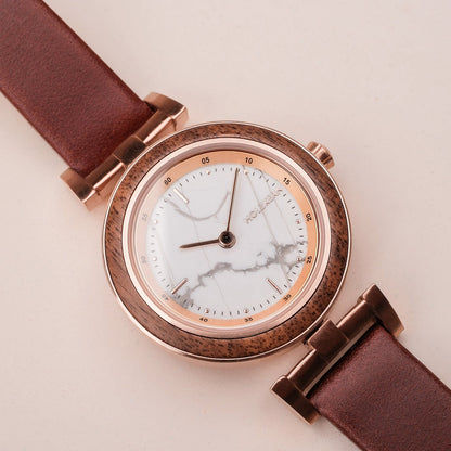 Holzkern Ida Damenarmbanduhr Roségold • Marmorzifferblatt • Walnussholz-Lünette, Bild 2