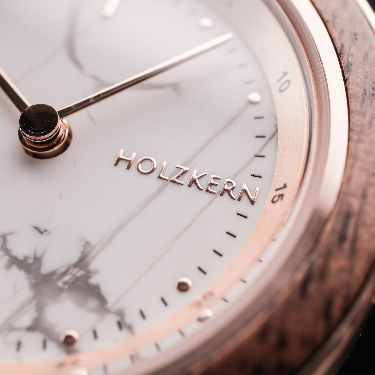 Holzkern Ida Damenarmbanduhr Roségold • Marmorzifferblatt • Walnussholz-Lünette, Bild 3