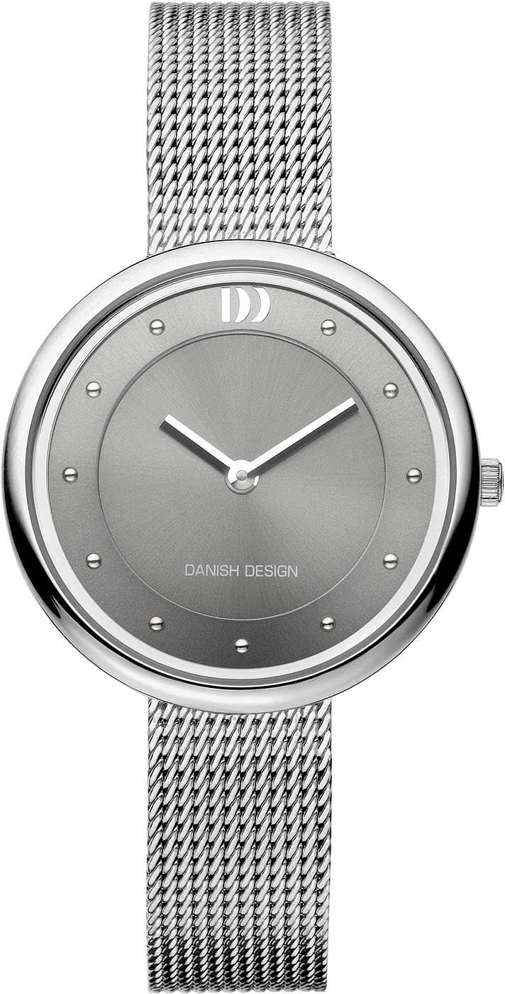 "Reloj de mujer: caja redonda plateada, esfera gris, correa de malla de acero inoxidable"