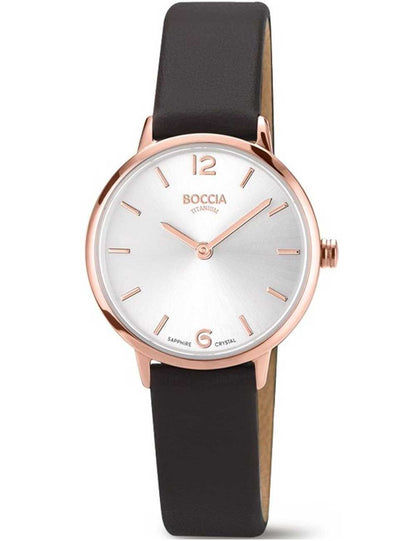 Boccia Titanium 3345-05 Damenuhr Roségold • Saphirglas • Veganes Lederarmband