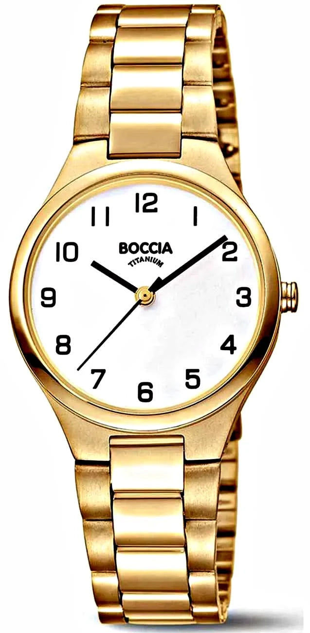Reloj BOCCIA para mujer en tono dorado con esfera redonda y pulsera de metal