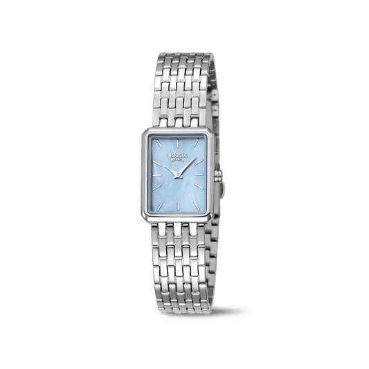 Boccia Damenarmbanduhr mit Metallarmband und blauem Perlmuttzifferblatt