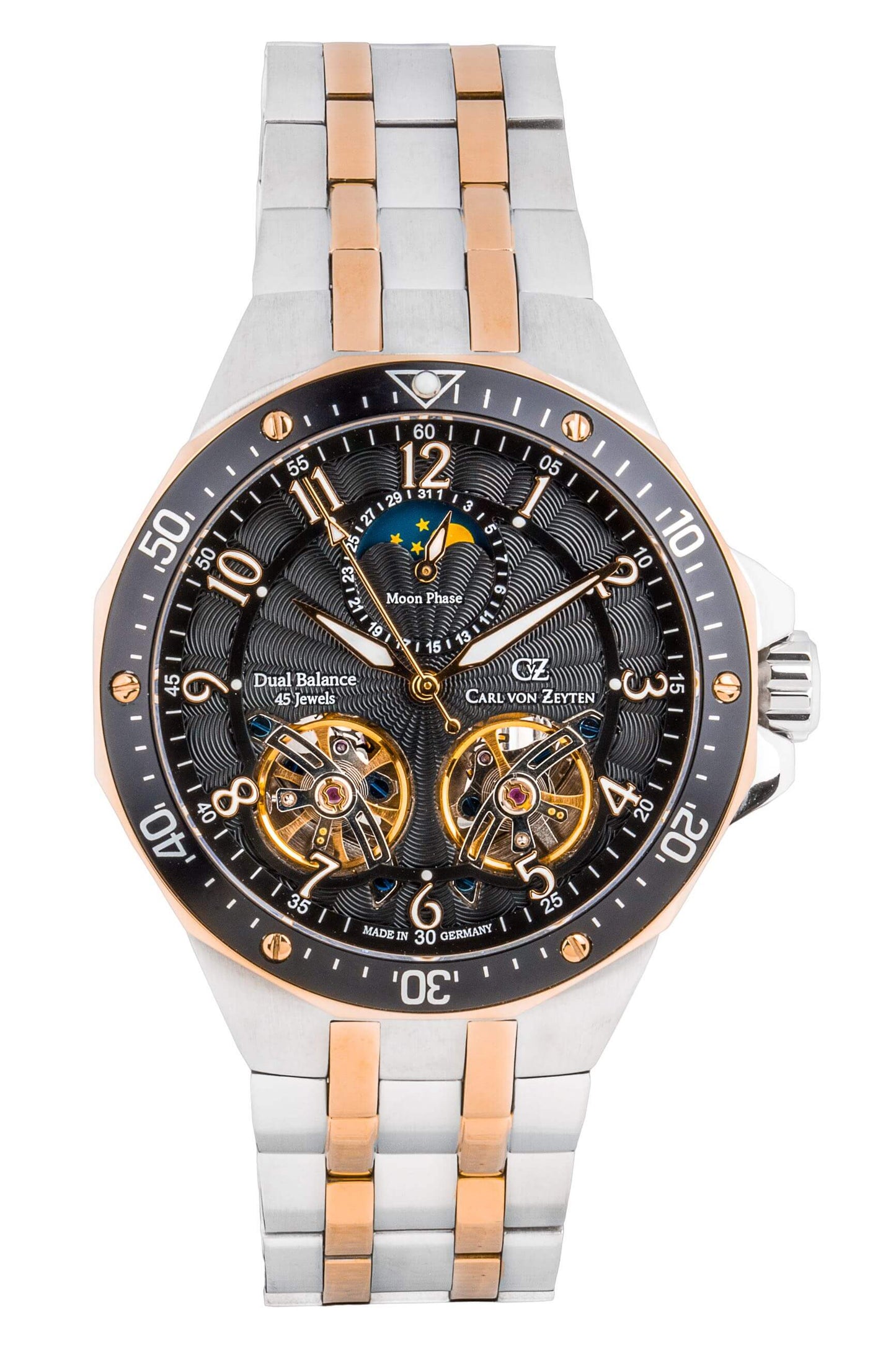 Carl von Zeyten Kirchzarten CVZ0093RBKM Herrenuhr Bicolor Schwarz • Mondphase • Saphirglas Automatik