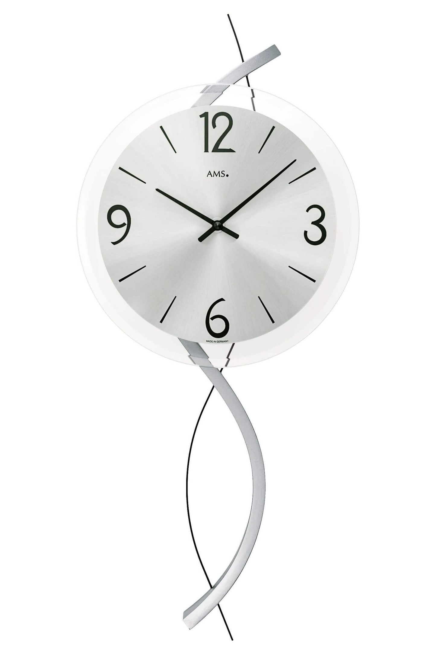 AMS W9718 Wanduhr • Holzgehäuse mit Metallzierelement • Facettiertes Mineralglas