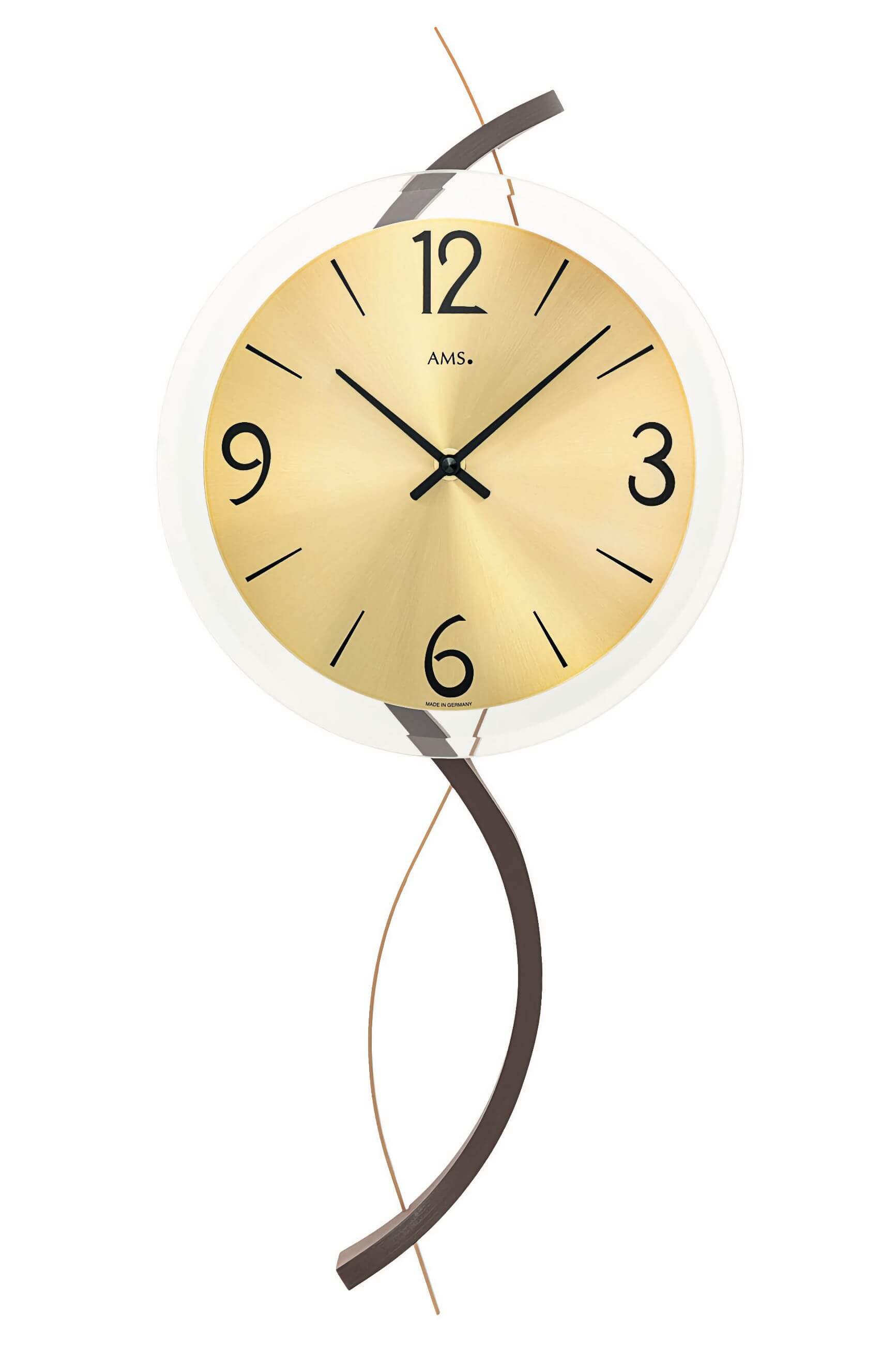 AMS W9719 Wanduhr • Holzgehäuse mit Metallelement • Facettiertes Mineralglas