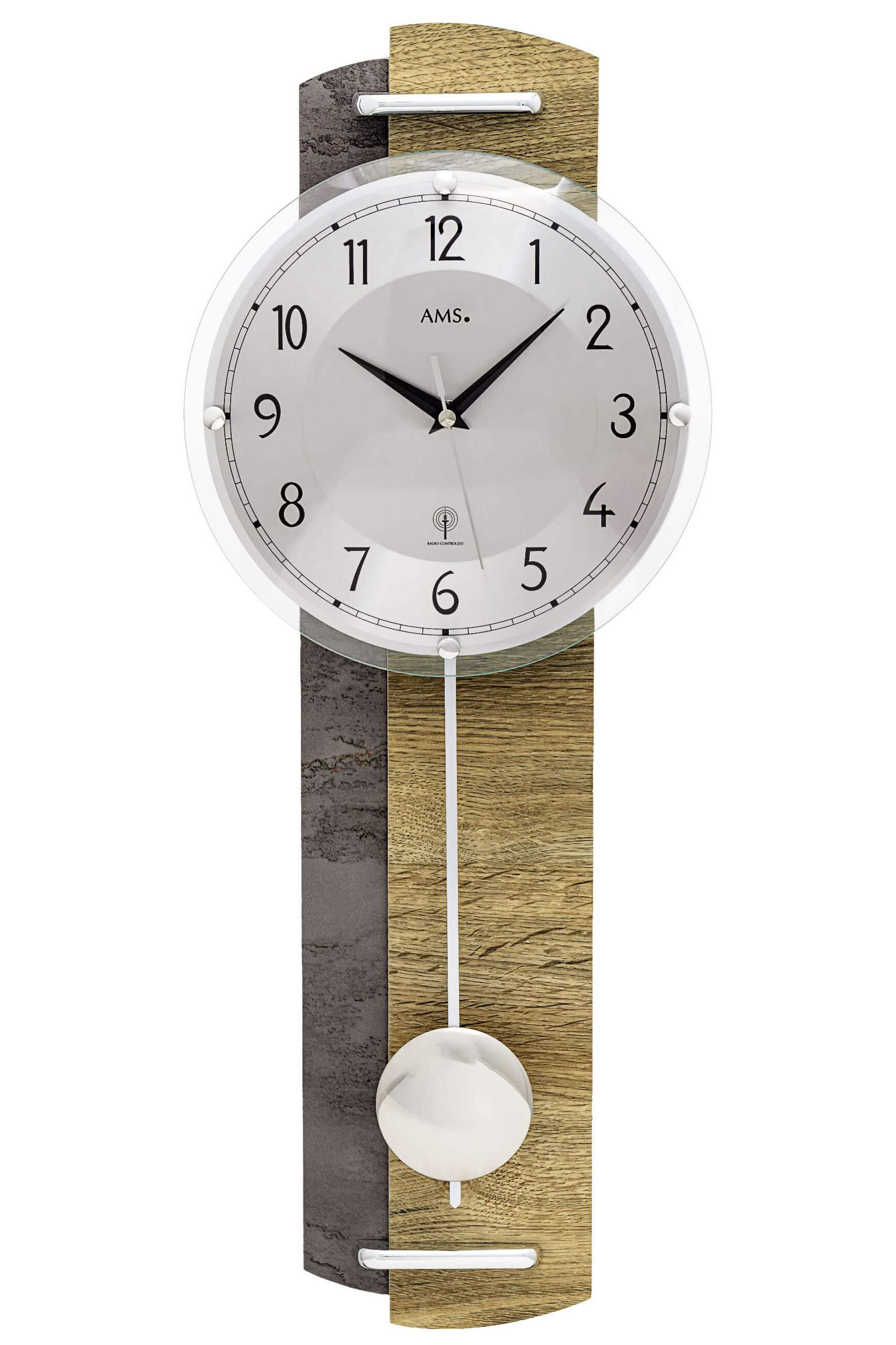 AMS 5334 Wanduhr Wildeiche • Funk-Pendelwerk • Holzgehäuse