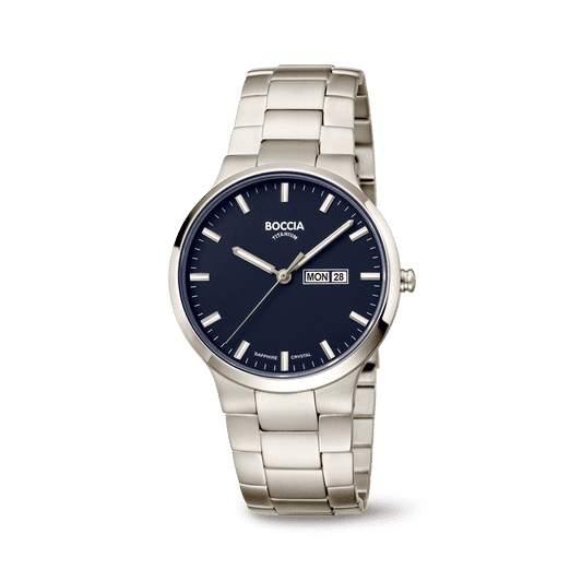 Herren-Armbanduhr Boccia mit Saphirglas, blauem Zifferblatt und Datumsanzeige