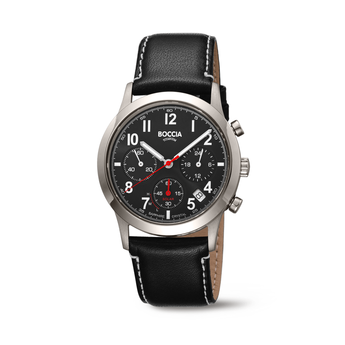 Boccia 3735-01 Herren Armbanduhr • Solarantrieb mit Saphirglas • Titan-Chronograph