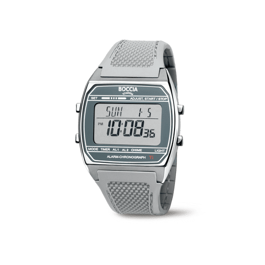 Digitale Herren-Chronographuhr mit Alarm, Titan-Look und weißem Gewebearmband