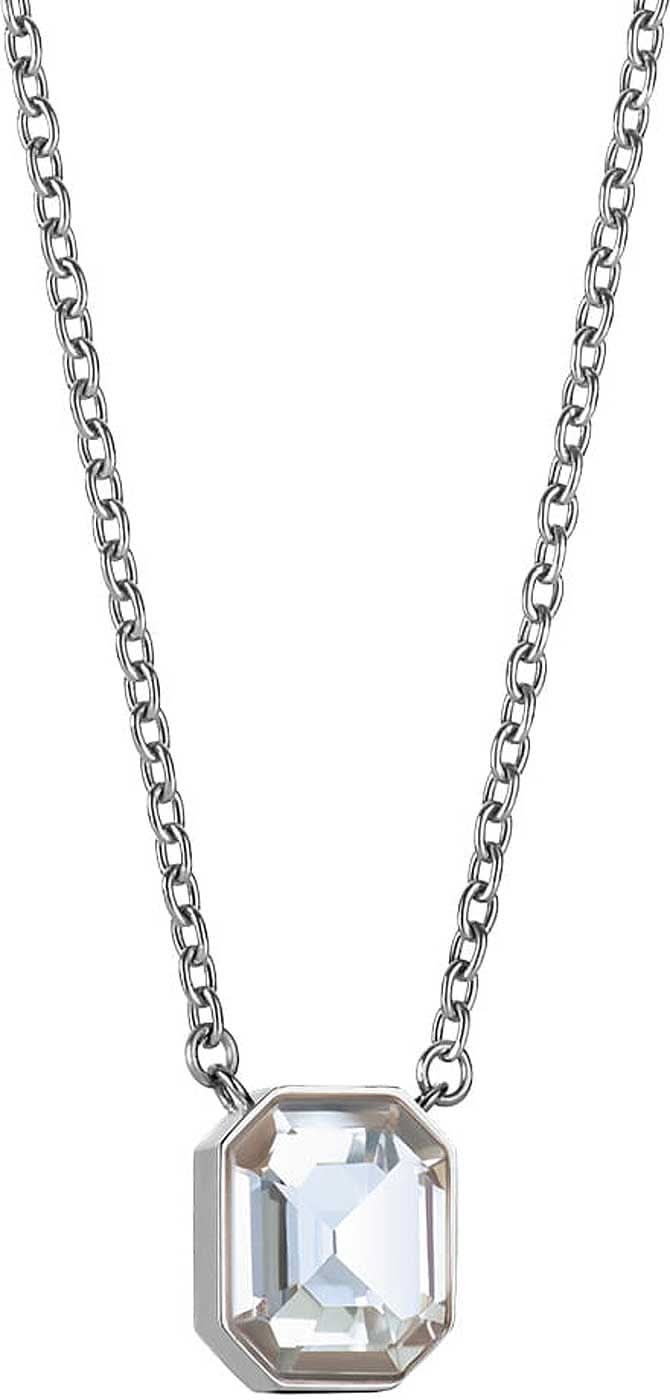 Collar de acero inoxidable con colgante: marco octogonal y piedra transparente
