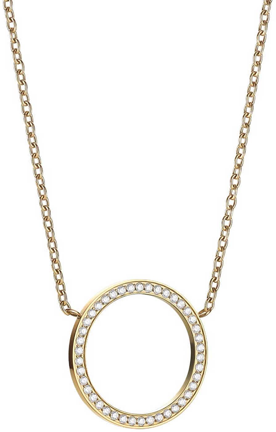"Collar con colgante redondo: anillo dorado con adornos de circonita"