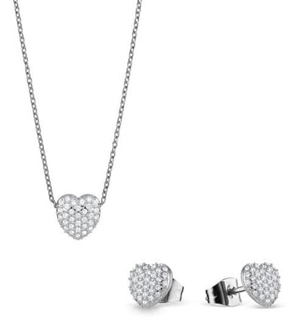 Conjunto de joyas de acero inoxidable con colgante de corazón y pendientes de botón de corazón