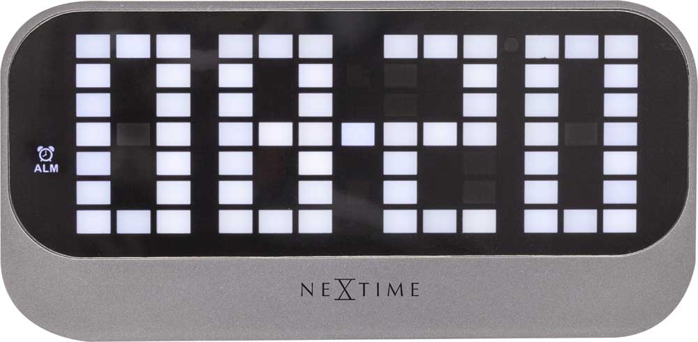 Reloj de mesa Nextime con pantalla digital LED y alarma, carcasa de acrílico gris