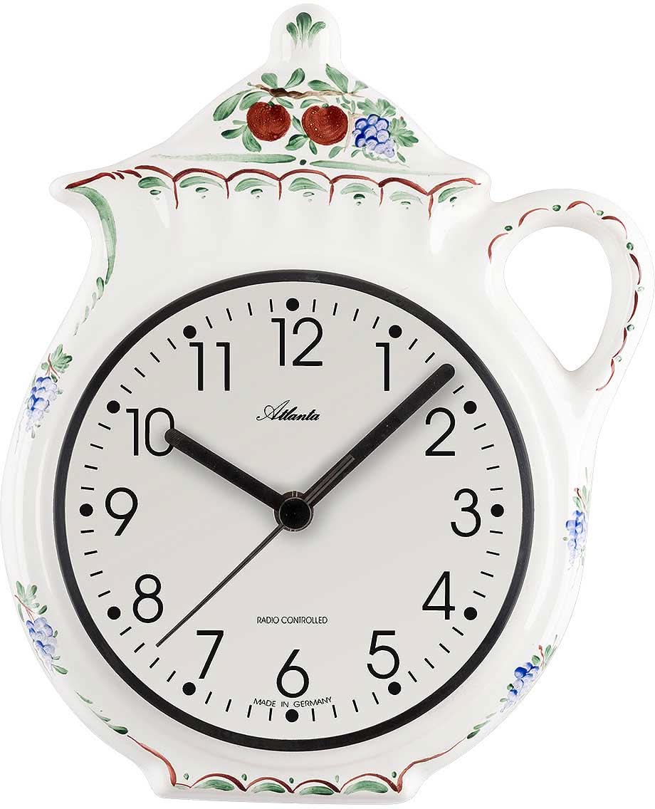 Reloj de pared de cerámica, esfera blanca con manecillas negras, decorado floral