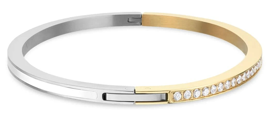 Pulsera de acero inoxidable con cierre de presión, correa bicolor y adornos de circonita
