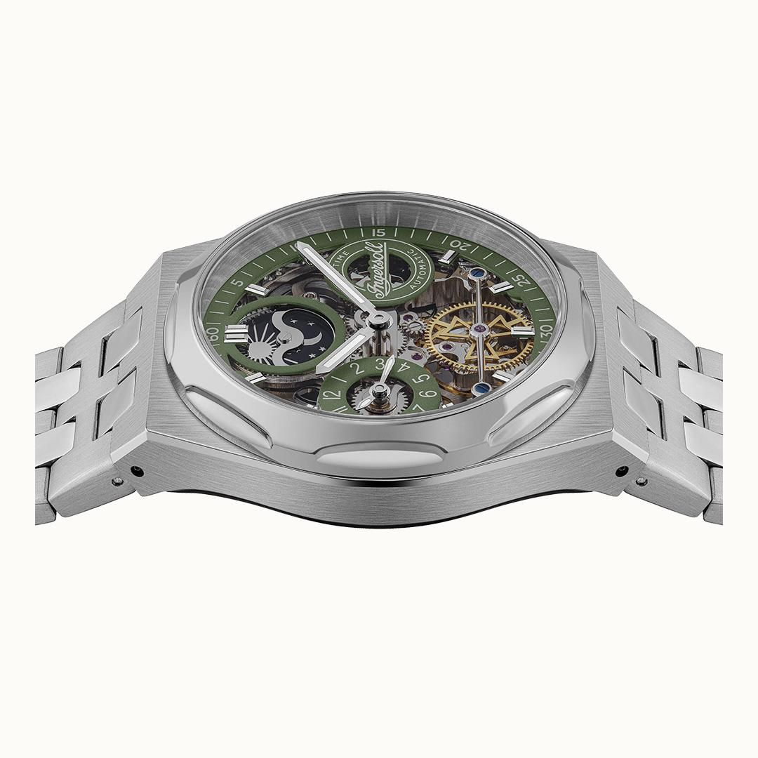 Ingersoll The Broadway I12905 Herrenuhr Silber/Grün • Automatikwerk • Dual Time, Bild 4
