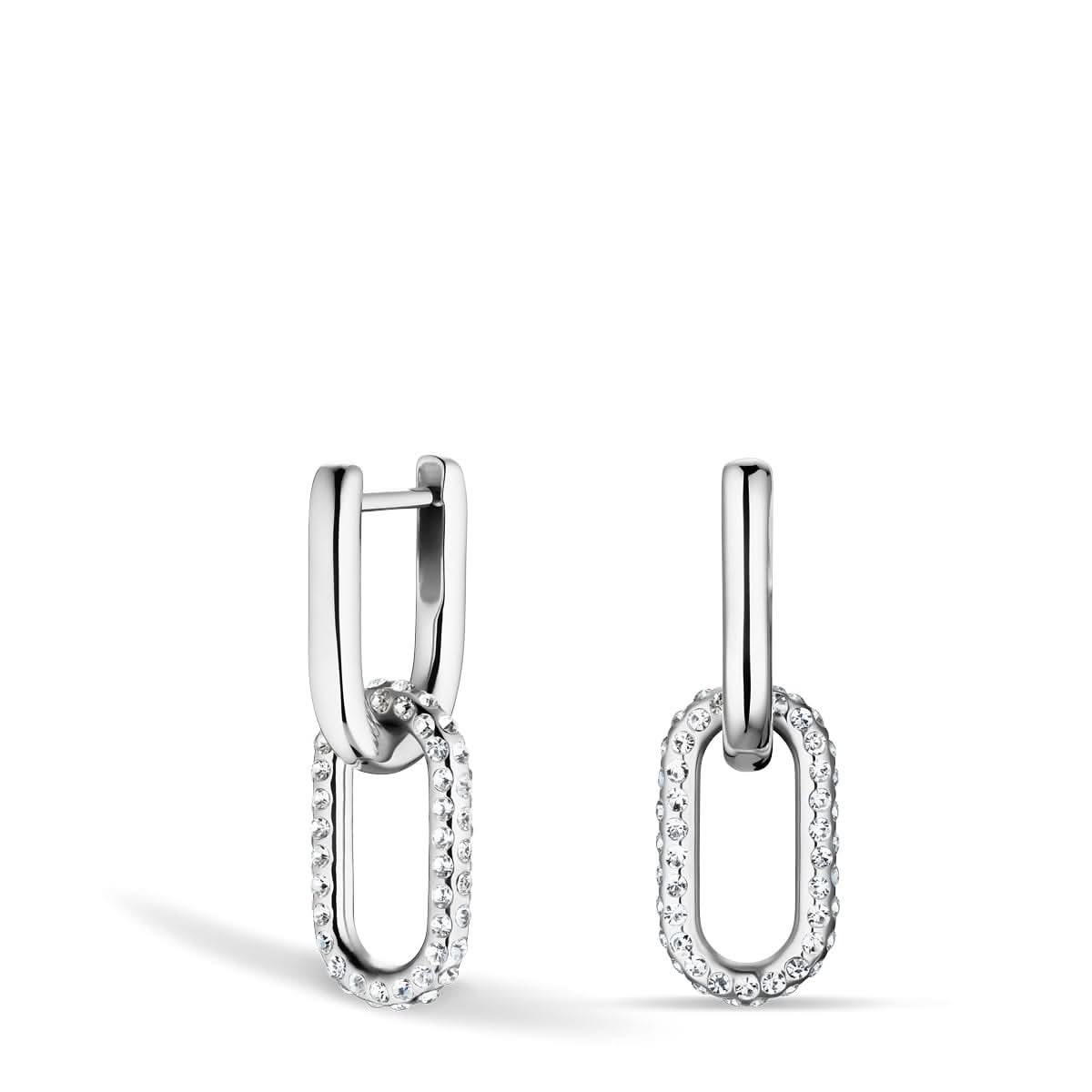 Pendientes BERING: montura de acero inoxidable plateado con pavé ovalado y circonita
