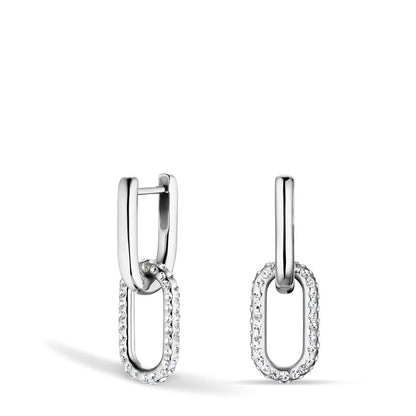 Pendientes BERING: montura de acero inoxidable plateado con pavé ovalado y circonita