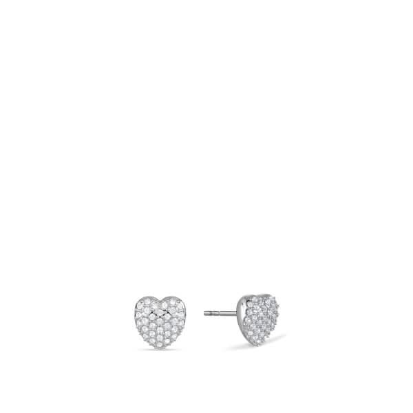 Pendientes de corazón de acero inoxidable, con parte delantera redondeada y adornados con brillantes
