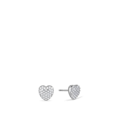 Pendientes de corazón de acero inoxidable, con parte delantera redondeada y adornados con brillantes