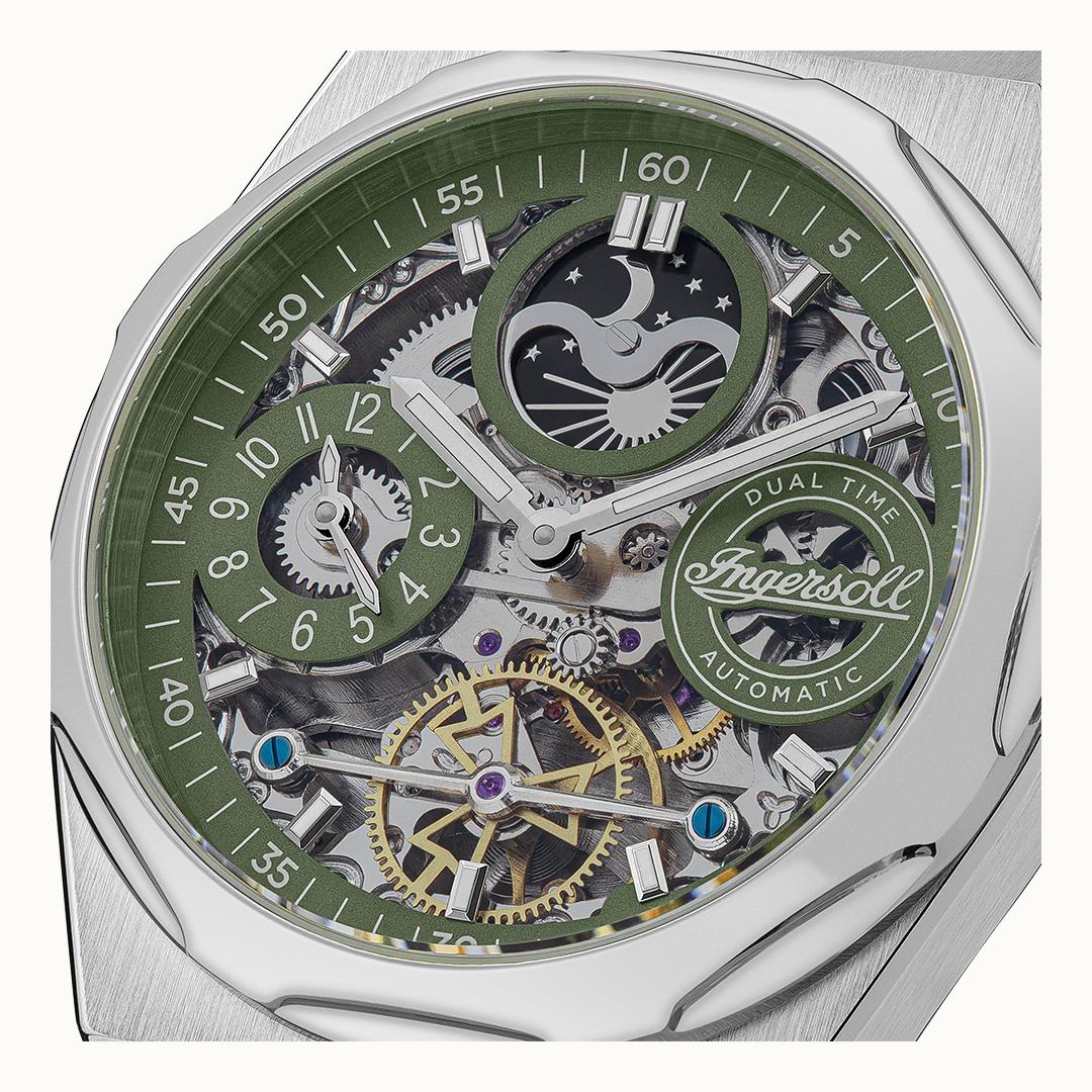 Ingersoll The Broadway I12905 Herrenuhr Silber/Grün • Automatikwerk • Dual Time, Bild 2