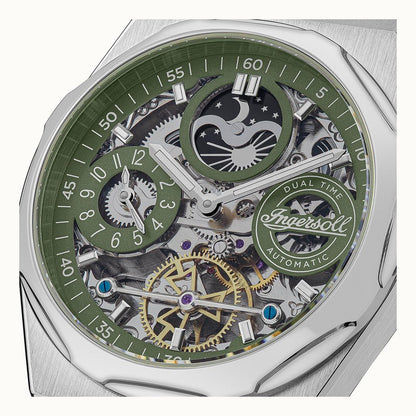 Ingersoll The Broadway I12905 Herrenuhr Silber/Grün • Automatikwerk • Dual Time, Bild 2