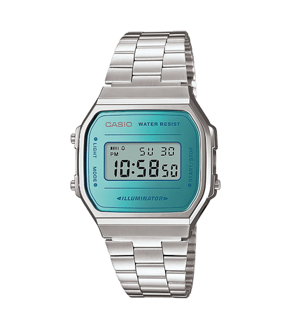 Casio Vintage A168WEM-2EF Armbanduhr Blaugrün • Elektrolumineszierende Hintergrundbeleuchtung • 1/100-Sek.-Stoppuhr, Bild 2
