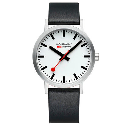 Mondaine Classic A660.30360.16SBBV Herrenuhr Schwarz • Veganes Traubenleder • Schweizer Quarzwerk