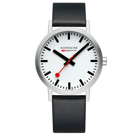 Mondaine Classic A660.30360.16SBBV Herrenuhr Schwarz • Veganes Traubenleder • Schweizer Quarzwerk