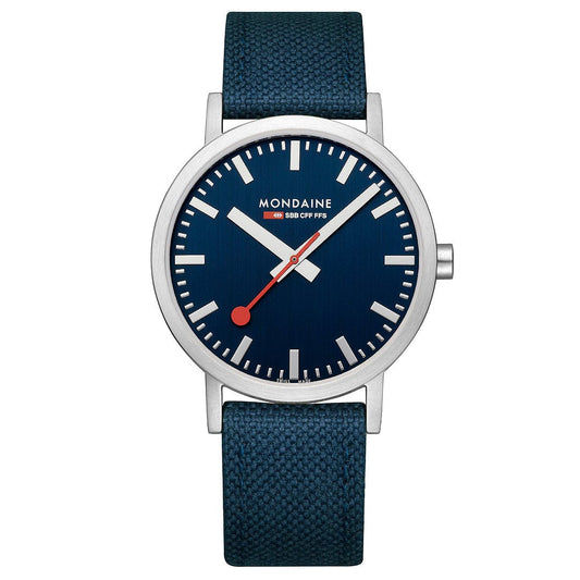 Mondaine Classic A660.30360.40SBD Herrenuhr Tiefseeblau • Schweizer Quarzwerk • Recyceltes Textilarmband
