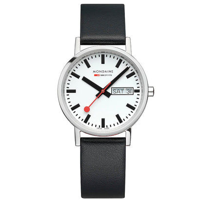 Mondaine Classic A667.30314.11SBBV Damenuhr Schwarz • Veganes Traubenleder • Tag-Datum-Anzeige